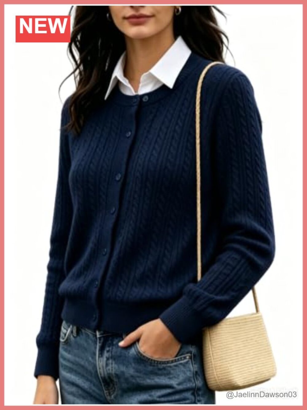 Wool Blend Cable Knit Cardigan Sweater Long Sleeve Crew Neck Button Front